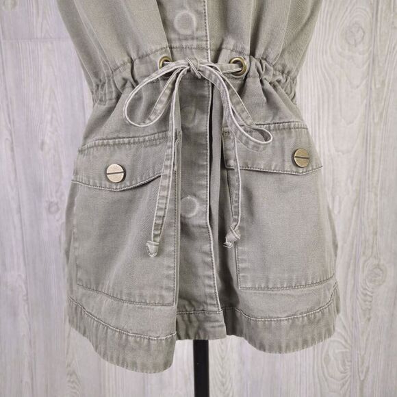 BP Collection Women’s Small Army Green 100% Cotton Belted Sleeveless Jacket Vest - Picture 2 of 9